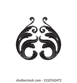 Baroque ornament with filigree in vector format for design frame, pattern. Vintage hand drawn victorian or damask floral element. Black and white engraved ink art.