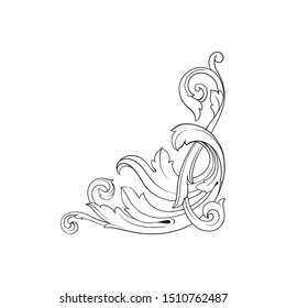 Baroque ornament with filigree in vector format for design frame, pattern. Vintage hand drawn victorian or damask floral element. Black and white engraved ink art.