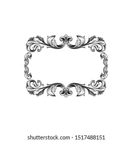 Baroque ornament with filigree in vector format for design frame, pattern. Vintage hand drawn victorian or damask floral element. Black and white engraved ink art. 