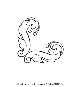 Baroque ornament with filigree in vector format for design frame, pattern. Vintage hand drawn victorian or damask floral element. Black and white engraved ink art. 