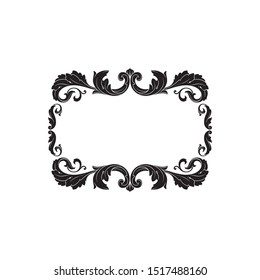 Baroque ornament with filigree in vector format for design frame, pattern. Vintage hand drawn victorian or damask floral element. Black and white engraved ink art. 