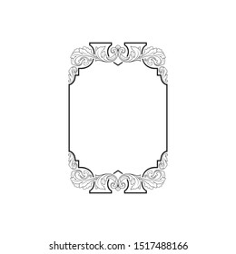 Baroque ornament with filigree in vector format for design frame, pattern. Vintage hand drawn victorian or damask floral element. Black and white engraved ink art. 