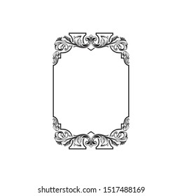 Baroque ornament with filigree in vector format for design frame, pattern. Vintage hand drawn victorian or damask floral element. Black and white engraved ink art. 