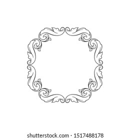 Baroque ornament with filigree in vector format for design frame, pattern. Vintage hand drawn victorian or damask floral element. Black and white engraved ink art. 