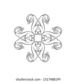 Baroque ornament with filigree in vector format for design frame, pattern. Vintage hand drawn victorian or damask floral element. Black and white engraved ink art. 