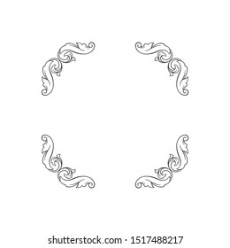 Baroque ornament with filigree in vector format for design frame, pattern. Vintage hand drawn victorian or damask floral element. Black and white engraved ink art. 