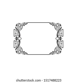 Baroque ornament with filigree in vector format for design frame, pattern. Vintage hand drawn victorian or damask floral element. Black and white engraved ink art. 
