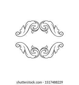 Baroque ornament with filigree in vector format for design frame, pattern. Vintage hand drawn victorian or damask floral element. Black and white engraved ink art. 