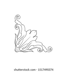 Baroque ornament with filigree in vector format for design frame, pattern. Vintage hand drawn victorian or damask floral element. Black and white engraved ink art. 