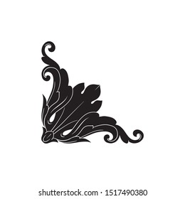 Baroque ornament with filigree in vector format for design frame, pattern. Vintage hand drawn victorian or damask floral element. Black and white engraved ink art. 