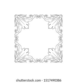 Baroque ornament with filigree in vector format for design frame, pattern. Vintage hand drawn victorian or damask floral element. Black and white engraved ink art. 