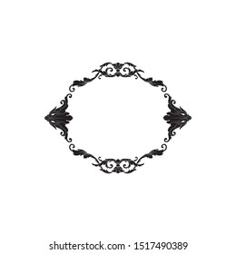 Baroque ornament with filigree in vector format for design frame, pattern. Vintage hand drawn victorian or damask floral element. Black and white engraved ink art. 