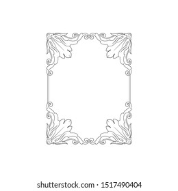 Baroque ornament with filigree in vector format for design frame, pattern. Vintage hand drawn victorian or damask floral element. Black and white engraved ink art. 