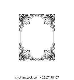 Baroque ornament with filigree in vector format for design frame, pattern. Vintage hand drawn victorian or damask floral element. Black and white engraved ink art. 