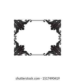 Baroque ornament with filigree in vector format for design frame, pattern. Vintage hand drawn victorian or damask floral element. Black and white engraved ink art. 
