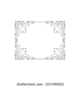 Baroque ornament with filigree in vector format for design frame, pattern. Vintage hand drawn victorian or damask floral element. Black and white engraved ink art. 