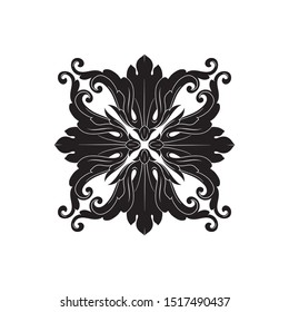 Baroque ornament with filigree in vector format for design frame, pattern. Vintage hand drawn victorian or damask floral element. Black and white engraved ink art. 