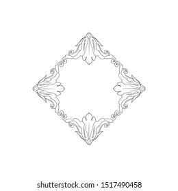 Baroque ornament with filigree in vector format for design frame, pattern. Vintage hand drawn victorian or damask floral element. Black and white engraved ink art. 