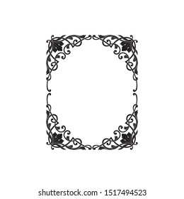 Baroque ornament with filigree in vector format for design frame, pattern. Vintage hand drawn victorian or damask floral element. Black and white engraved ink art. 