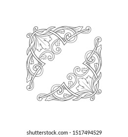 Baroque ornament with filigree in vector format for design frame, pattern. Vintage hand drawn victorian or damask floral element. Black and white engraved ink art. 