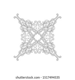 Baroque ornament with filigree in vector format for design frame, pattern. Vintage hand drawn victorian or damask floral element. Black and white engraved ink art. 