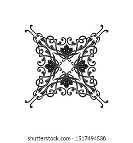 Baroque ornament with filigree in vector format for design frame, pattern. Vintage hand drawn victorian or damask floral element. Black and white engraved ink art. 