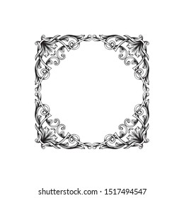 Baroque ornament with filigree in vector format for design frame, pattern. Vintage hand drawn victorian or damask floral element. Black and white engraved ink art. 