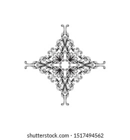Baroque ornament with filigree in vector format for design frame, pattern. Vintage hand drawn victorian or damask floral element. Black and white engraved ink art. 