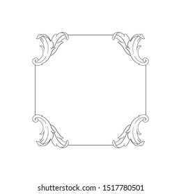 Baroque ornament with filigree in vector format for design frame, pattern. Vintage hand drawn victorian or damask floral element. Black and white engraved ink art. 