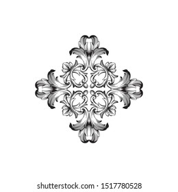 Baroque ornament with filigree in vector format for design frame, pattern. Vintage hand drawn victorian or damask floral element. Black and white engraved ink art. 