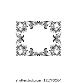 Baroque ornament with filigree in vector format for design frame, pattern. Vintage hand drawn victorian or damask floral element. Black and white engraved ink art. 