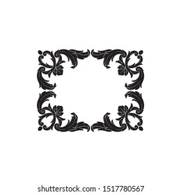 Baroque ornament with filigree in vector format for design frame, pattern. Vintage hand drawn victorian or damask floral element. Black and white engraved ink art. 
