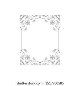 Baroque ornament with filigree in vector format for design frame, pattern. Vintage hand drawn victorian or damask floral element. Black and white engraved ink art. 