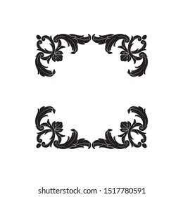 Baroque ornament with filigree in vector format for design frame, pattern. Vintage hand drawn victorian or damask floral element. Black and white engraved ink art. 