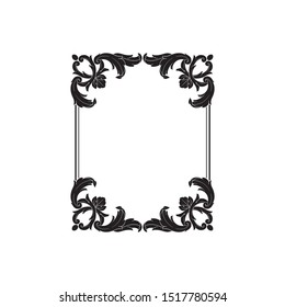 Baroque ornament with filigree in vector format for design frame, pattern. Vintage hand drawn victorian or damask floral element. Black and white engraved ink art. 