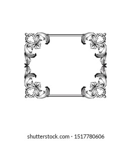 Baroque ornament with filigree in vector format for design frame, pattern. Vintage hand drawn victorian or damask floral element. Black and white engraved ink art. 