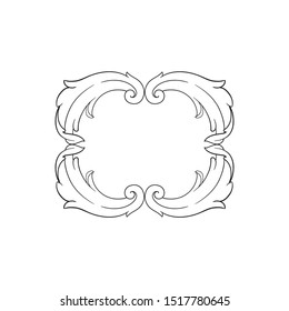 Baroque ornament with filigree in vector format for design frame, pattern. Vintage hand drawn victorian or damask floral element. Black and white engraved ink art. 