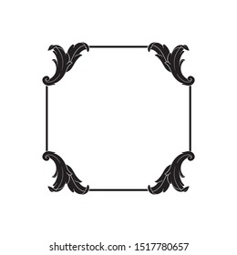 Baroque ornament with filigree in vector format for design frame, pattern. Vintage hand drawn victorian or damask floral element. Black and white engraved ink art. 