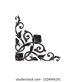 Baroque ornament with filigree in vector format for design frame, pattern. Vintage hand drawn victorian or damask floral element. Black and white engraved ink art. Template for foil quill.