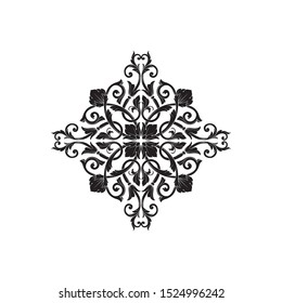 Baroque ornament with filigree in vector format for design frame, pattern. Vintage hand drawn victorian or damask floral element. Black and white engraved ink art. Template for foil quill.