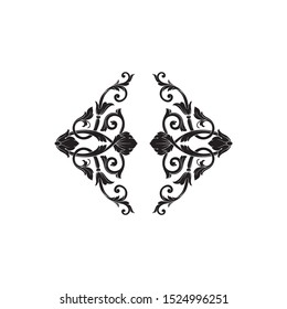 Baroque ornament with filigree in vector format for design frame, pattern. Vintage hand drawn victorian or damask floral element. Black and white engraved ink art. Template for foil quill.