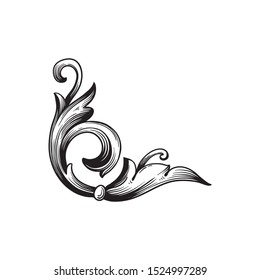 Baroque ornament with filigree in vector format for design frame, pattern. Vintage hand drawn victorian or damask floral element. Black and white engraved ink art. 