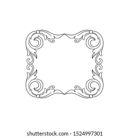 Baroque ornament with filigree in vector format for design frame, pattern. Vintage hand drawn victorian or damask floral element. Black and white engraved ink art. 