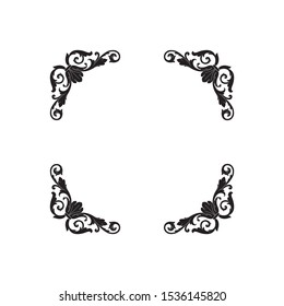 Baroque ornament with filigree in vector format for design frame, pattern. Vintage hand drawn victorian or damask floral element. Black and white engraved ink art.