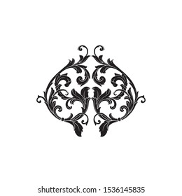 Baroque ornament with filigree in vector format for design frame, pattern. Vintage hand drawn victorian or damask floral element. Black and white engraved ink art.