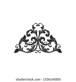 Baroque ornament with filigree in vector format for design frame, pattern. Vintage hand drawn victorian or damask floral element. Black and white engraved ink art.