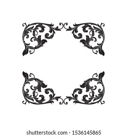 Baroque ornament with filigree in vector format for design frame, pattern. Vintage hand drawn victorian or damask floral element. Black and white engraved ink art.