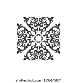 Baroque ornament with filigree in vector format for design frame, pattern. Vintage hand drawn victorian or damask floral element. Black and white engraved ink art.