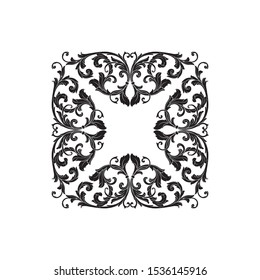 Baroque ornament with filigree in vector format for design frame, pattern. Vintage hand drawn victorian or damask floral element. Black and white engraved ink art.
