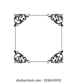 Baroque ornament with filigree in vector format for design frame, pattern. Vintage hand drawn victorian or damask floral element. Black and white engraved ink art.